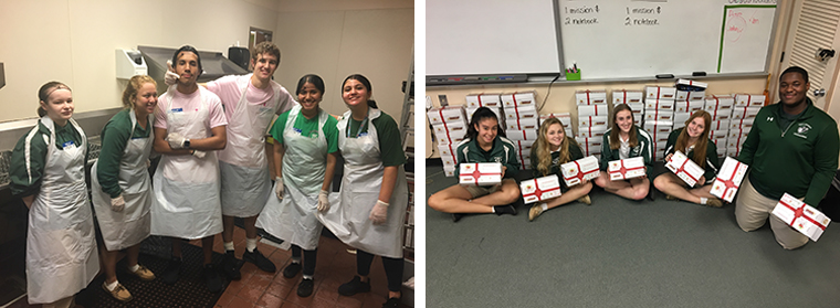 LEFT: Students serving the poor at Metro Ministries | RIGHT: Students created “boxes of joy” for students in poor Haitian parishes.