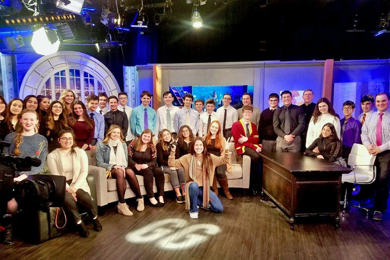 Monsignor Farrell TV Students and St. Joseph Hill TV Students at the Greg Gutfeld Show.
(Courtesy/Brother Paul Hannon)