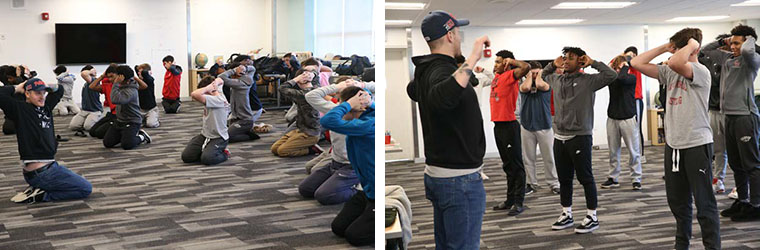 Students from Catholic Memorial practice yoga,
one of a number of sessions held during their
Movember Men’s Health Day.